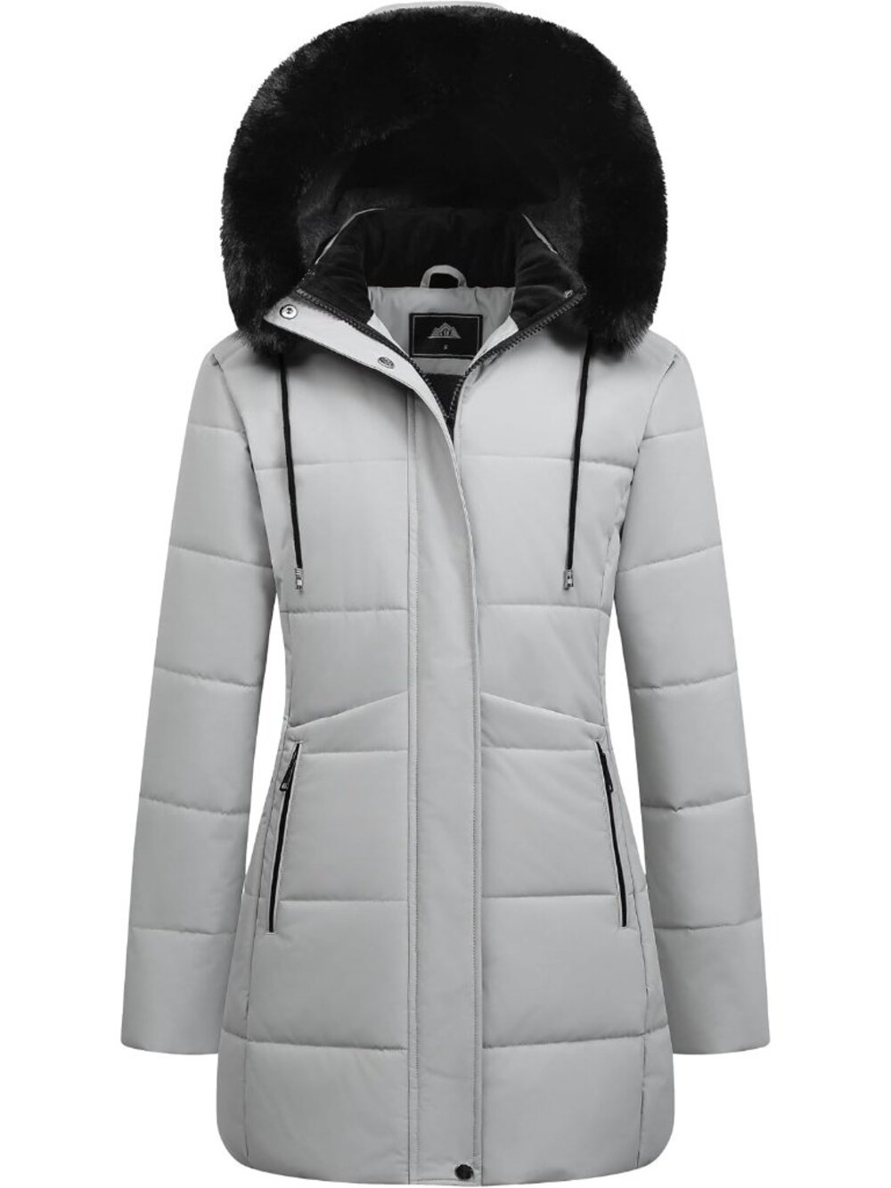 Women's Light Grey Warm Winter Puffer Waterproof Long Down Jacket Thicken Fleece